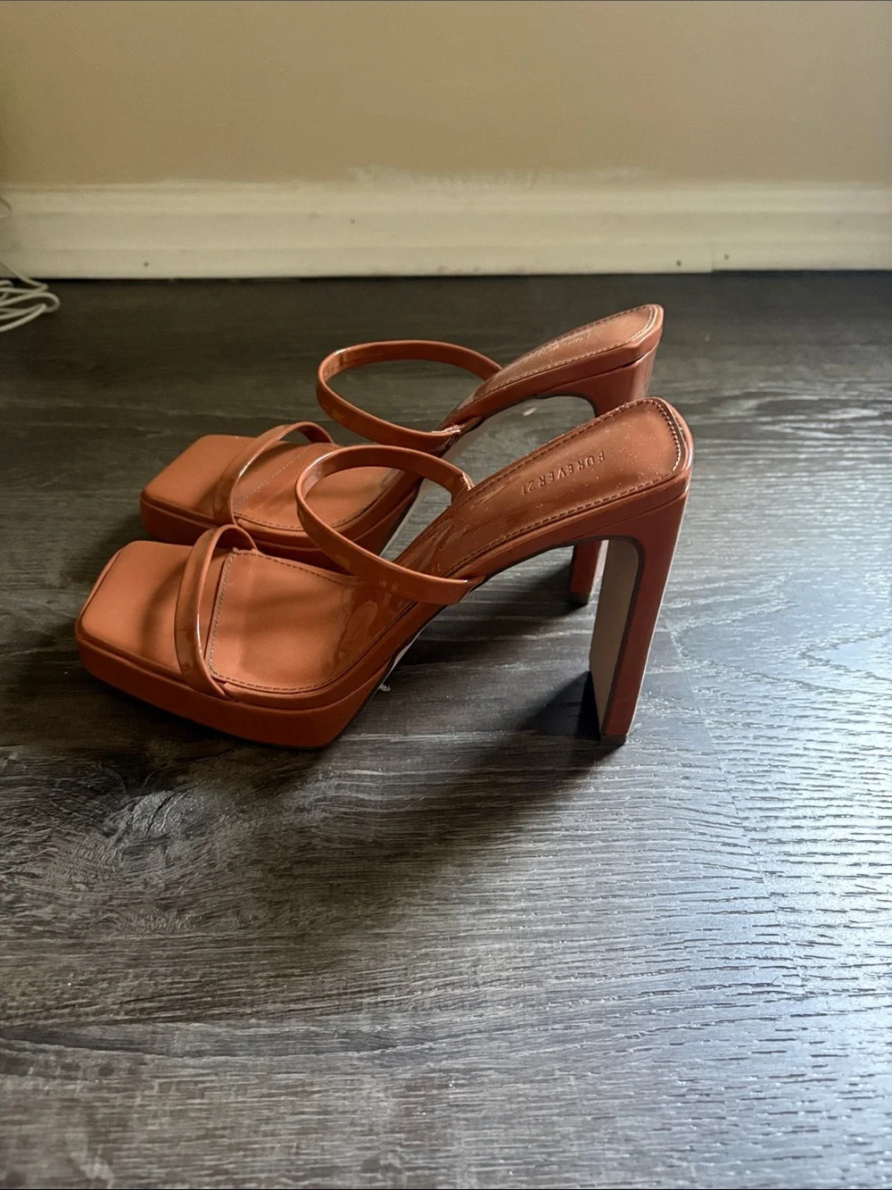 Patent Leather Platform Sandals in Tan